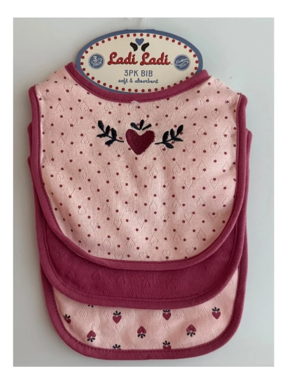 Ladi nwt 3 Pack Baby Bibs with Heart Detail